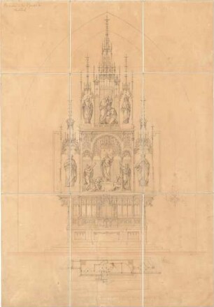 Stengel, Georg von; Oberstdorf / Allgäu (Bayern); "Hochaltar in der Pfarrkirche" - Grundriss, Ansicht