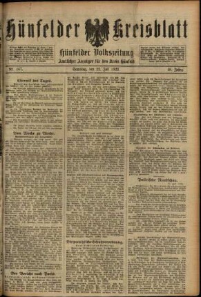 Ausgabe vom Samstag, den 22. Juli 1922.