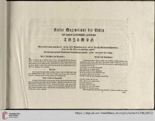 Kaiser Maximilians des Ersten dis namens hochlöblichster gedechtnus