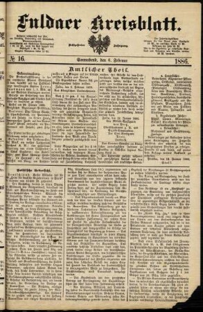 Erste Ausgabe vom Samstag, den 06. Februar 1886.
