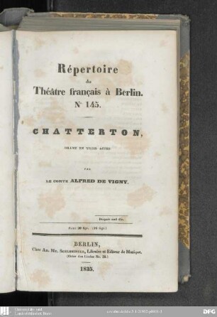 Chatterton : drame en trois actes