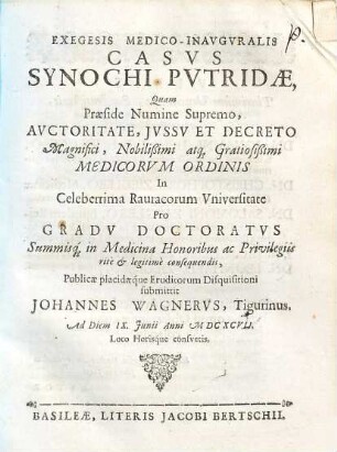 Exegesis Medico-Inavgvralis Casvs Synochi Pvtridae