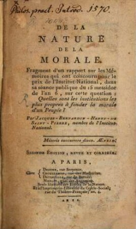 De la nature et de la morale