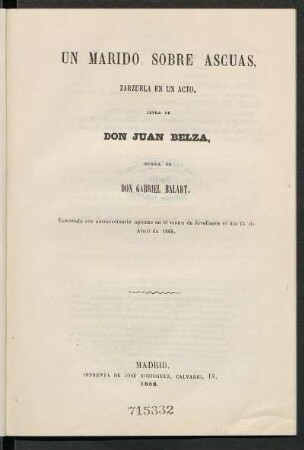 Un marido sobre ascuas : zarzuela en un acto