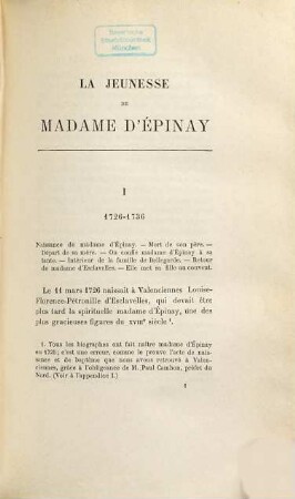 La jeunesse de Madame d'Épinay d'après des lettres et des documents inédits par Lucien Perey et Gaston Maugras : Une femme du monde au XVIIIe Siècle