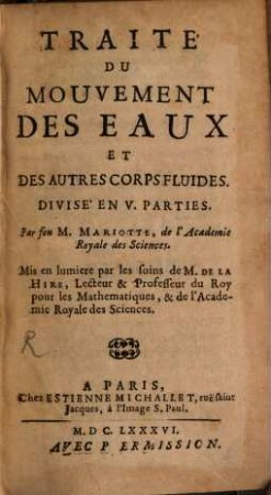 Traité du mouvement des eaux ...