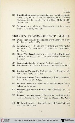 Arbeiten in verschiedenem Metall (Nr. 514-560)