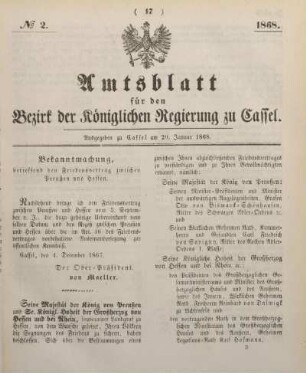 № 2. Ausgegeben zu Cassel am 20. Januar 1868.