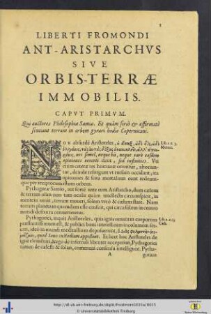 Ant-Aristarchus Sive Orbis-Terrae Immobilis.