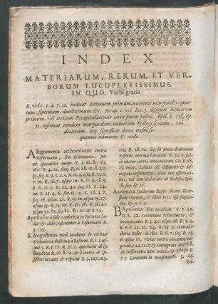 Index Materiarum, Rerum Et Verborum Lucupletissimus, In Quo: Verbi gratia