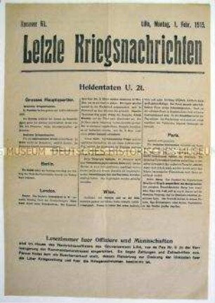 Mitteilungsblatt "Letzte Kriegsnachrichten" mit Kurzmeldungen von verschiedenen Kriegsschauplätzen