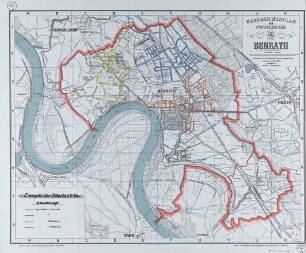 Übersichtsplan der Bürgermeisterei Benrath, Schulbezirke, evangelisch