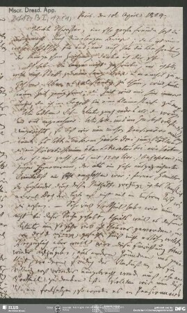 Eigenh. Brief von Friedrich von Schlegel an Charlotte Ernst, Paris mit NS v. Dorothea von Schlegel, 10.04.1804