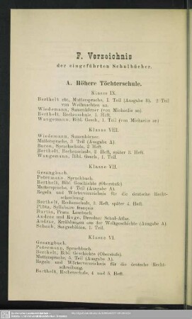 F. Verzeichnis der eingeführten Schulbücher