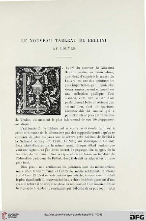 4. Pér. 7.1912: Le nouveau tableau de Bellini au Louvre