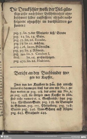 Bericht an den Buchbinder wegen der Kupffer