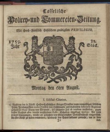 32. Stueck, Montag den 6ten August 1759