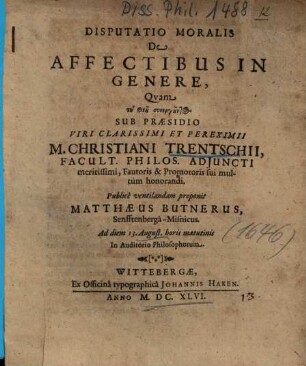 Disputatio Moralis De Affectibus In Genere