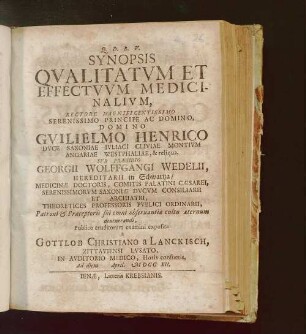 Synopsis Qvalitatvm Et Effectvvm Medicinalivm