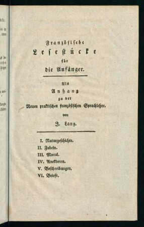 381-440, Französische Lesestücke für die Anfänger
