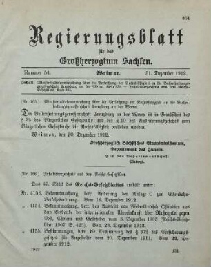 Nr. 166: Inhaltsverzeichnis aus dem Reichs-Gesetzblatt