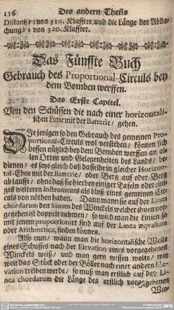 Das Fünffte Buch. Gebrauch des Proportional-Circuls bey dem Bomben werffen.