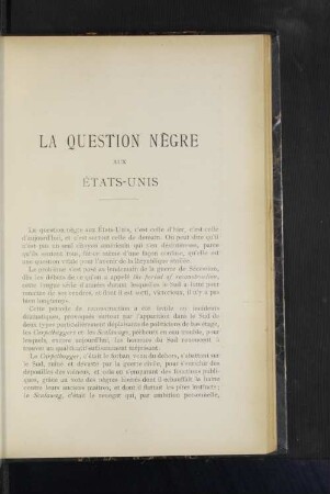 La Question Nègre Aux États-Unis.