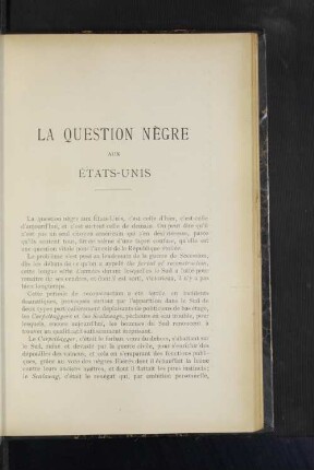 La Question Nègre Aux États-Unis.