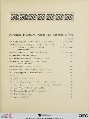 Fayencen, Majoliken, Krüge und Arbeiten in Ton (Nr. 458-595)