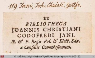 Exlibris des Johannes Christian Gottfred Jani