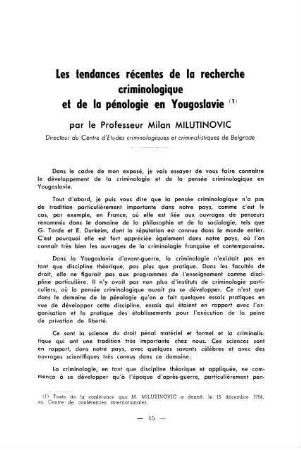 15-24, Les tendances récentes de la recherche criminologique et de la pénologie en Yougoslavie