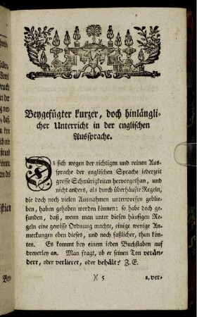 Beygefügter kurzer, doch hinlänglicher Unterricht in der englischen Aussprache.