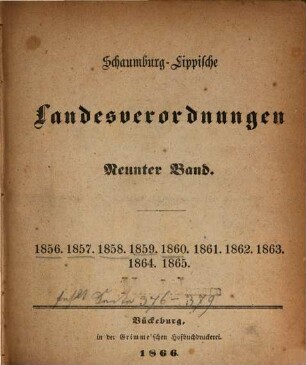 Schaumburg-Lippische Landesverordnungen. 9, 9. 1861/65