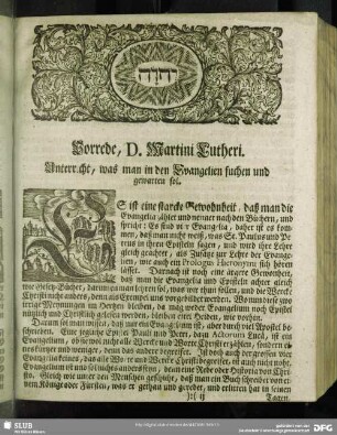 Vorrede, D. Martini Lutheri. Unterricht, was man in den Evangelien suchen und gewarten sol