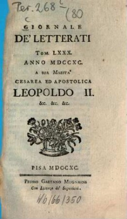 Giornale de'letterati. 80. 1790
