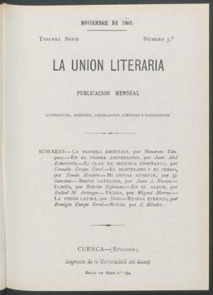 Número 5, Noviembre de 1903