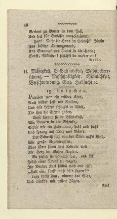 II. Mäßigkeit, Enthaltsamkeit, Selbstbeherrschung, - Nachhaltigkeit, Sinnlichkeit, Verschwendung, Geiz, Habsucht ic
