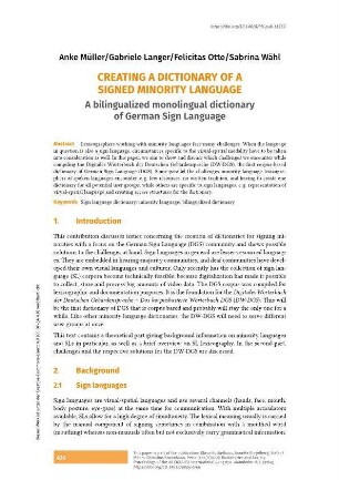 Creating a dictionary of a signed minority language. A bilingualized monolingual dictionary of German Sign Language