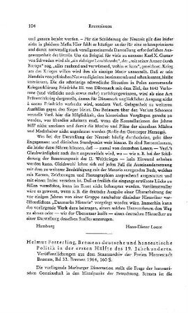 Festerling, Helmut :: Bremens deutsche und hanseatische Politik in der ersten Hälfte des 19. Jahrhunderts, (Veröffentlichungen aus dem Staatsarchiv der Freien Hansestadt Bremen, 33) : Bremen, 1964