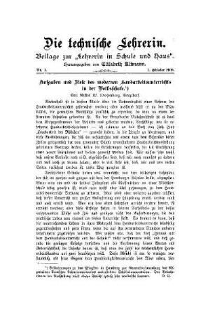Aufgaben und Ziele des modernen Handarbeitsunterrichts in der Volksschule