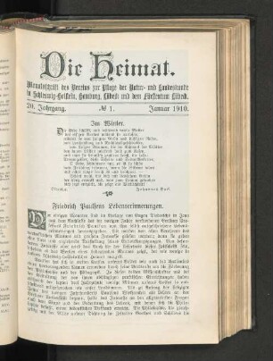 20. Jahrgang. No. 1. Januar 1910.