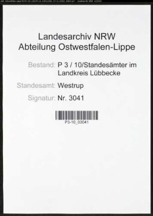 Sterberegister Standesamt Westrup