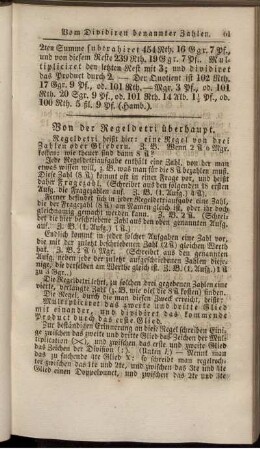 Von der Regeldetri überhaupt. Von den Brüchen. Vom Addiren, Subtrahiren, Multiplicieren und Dividiren in Brüchen.