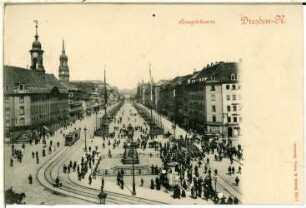 Dresden. Hauptstraße, Dreikönigskirche und Goldener Reiter
