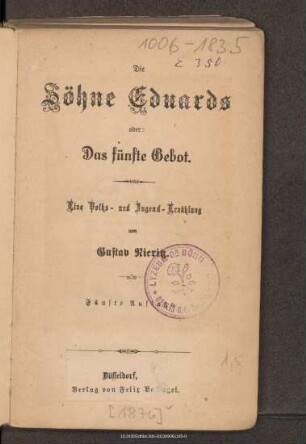 Die Söhne König Eduards des Vierten von England oder Das fünfte Gebot : eine Volks- und Jugend-Erzählung