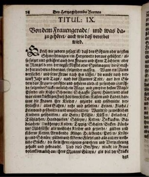 Titul IX. Von dem Frauengerade/ und was dazu gehöret/ auch wie daß vererbet wird