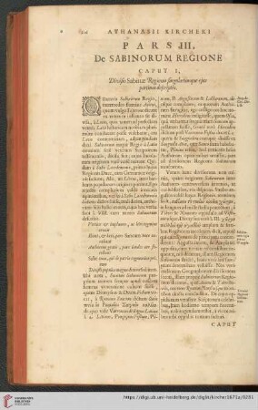 Caput I: Divisio Sabinæ Regionis singularumque ejus partium descriptio