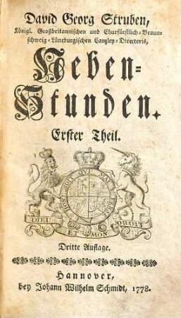David Georg Struben, Königl. Großbritannischen und Churfürstlich-Braunschweig-Lüneburgischen Canzley-Directoris, Neben-Stunden, 1