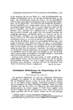 Psychologische Beobachtungen bei Kriegsvorträgen für die Schuljugend