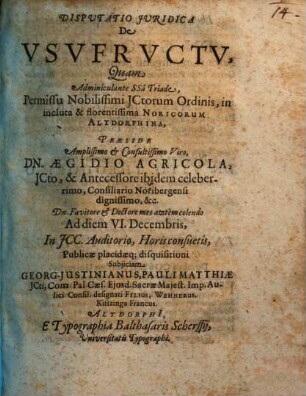Disputatio Iuridica De Usufructu